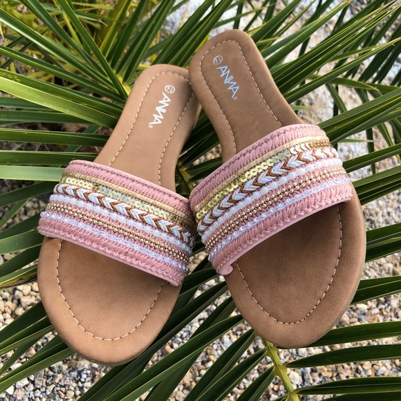 Anna Shoes - ✨ Final Price- Embellished Slip On Sandals